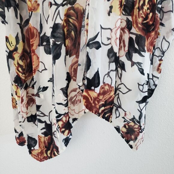 Francesca's Kimono Top One Size Multicolor Velvet Burnout Floral Boho Romantic - Picture 3 of 9
